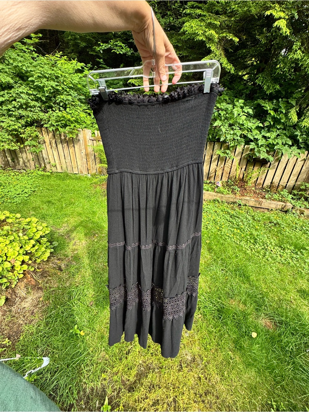 Women's Black Smocked strapless dress - Picture 6 of 6